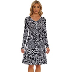 Flames Fire Pattern Digital Art Long Sleeve Dress With Pocket by Ravend