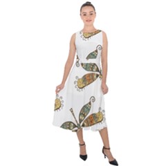 Pattern Dragonfly Background Midi Tie-back Chiffon Dress by Ravend