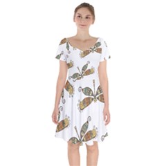 Pattern Dragonfly Background Short Sleeve Bardot Dress by Ravend