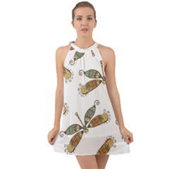 Pattern Dragonfly Background Halter Tie Back Chiffon Dress by Ravend