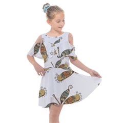 Pattern Dragonfly Background Kids  Shoulder Cutout Chiffon Dress by Ravend