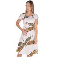 Pattern Dragonfly Background Classic Short Sleeve Dress by Ravend