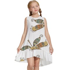 Pattern Dragonfly Background Kids  Frill Swing Dress by Ravend