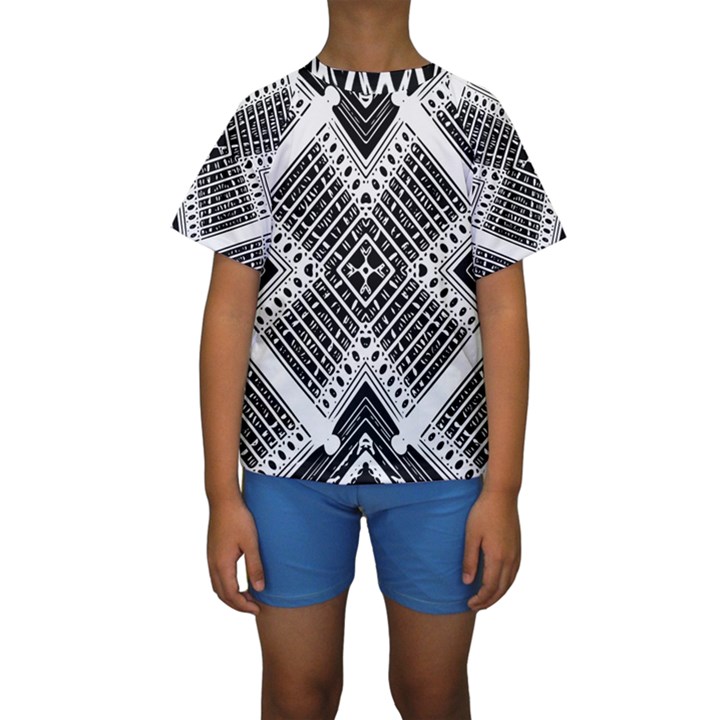 Pattern Tile Repeating Geometric Kids  Short Sleeve Swimwear