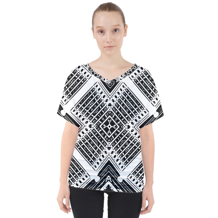 Pattern Tile Repeating Geometric V-Neck Dolman Drape Top