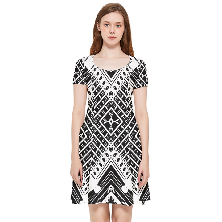 Pattern Tile Repeating Geometric Inside Out Cap Sleeve Dress