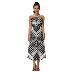 Pattern Tile Repeating Geometric Sleeveless Cross Front Cocktail Midi Chiffon Dress by Ravend