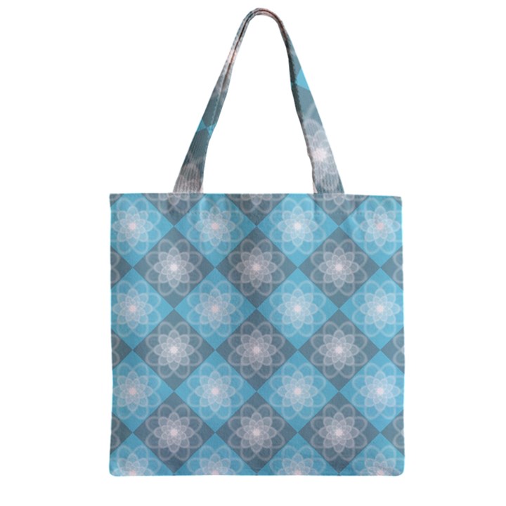 White Light Blue Gray Tile Zipper Grocery Tote Bag