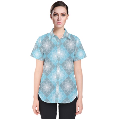 White Light Blue Gray Tile Women s Short Sleeve Shirt by Ravend