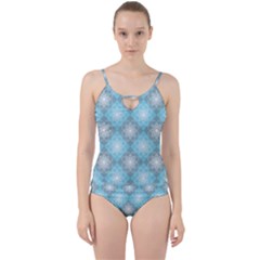 White Light Blue Gray Tile Cut Out Top Tankini Set by Ravend