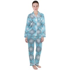 White Light Blue Gray Tile Women s Long Sleeve Satin Pajamas Set	 by Ravend