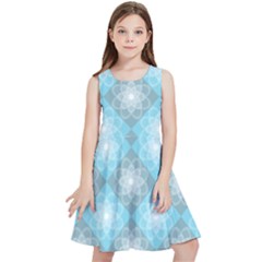 White Light Blue Gray Tile Kids  Skater Dress by Ravend