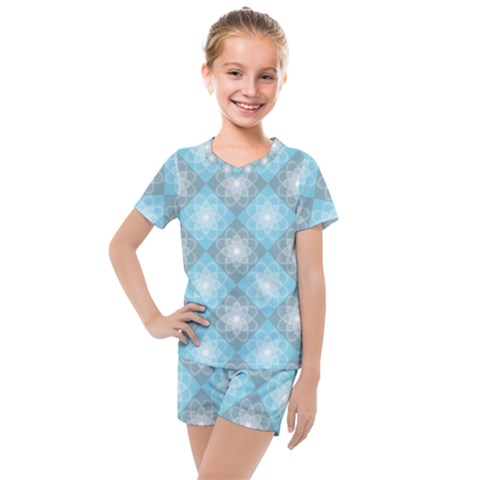 White Light Blue Gray Tile Kids  Mesh T-shirt And Shorts Set by Ravend