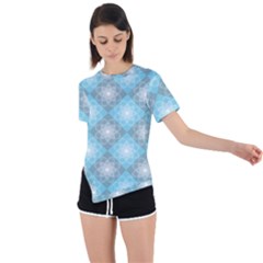 White Light Blue Gray Tile Asymmetrical Short Sleeve Sports T-shirt