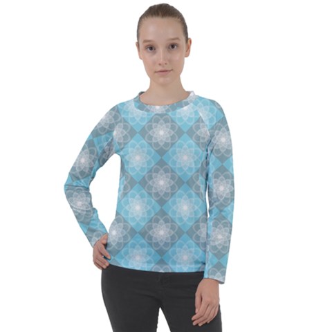 White Light Blue Gray Tile Women s Long Sleeve Raglan T-shirt by Ravend