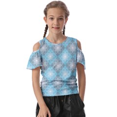 White Light Blue Gray Tile Kids  Butterfly Cutout T-shirt by Ravend