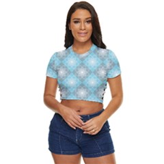 White Light Blue Gray Tile Side Button Cropped T-shirt by Ravend