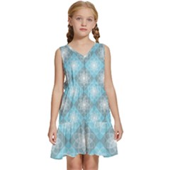 White Light Blue Gray Tile Kids  Sleeveless Tiered Mini Dress by Ravend