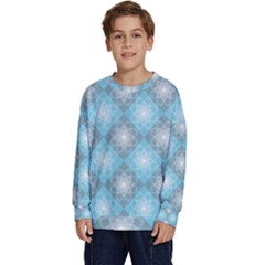 White Light Blue Gray Tile Kids  Crewneck Sweatshirt by Ravend