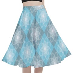 White Light Blue Gray Tile A-line Full Circle Midi Skirt With Pocket by Ravend