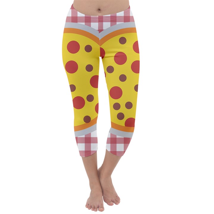 Pizza Table Pepperoni Sausage Capri Winter Leggings 