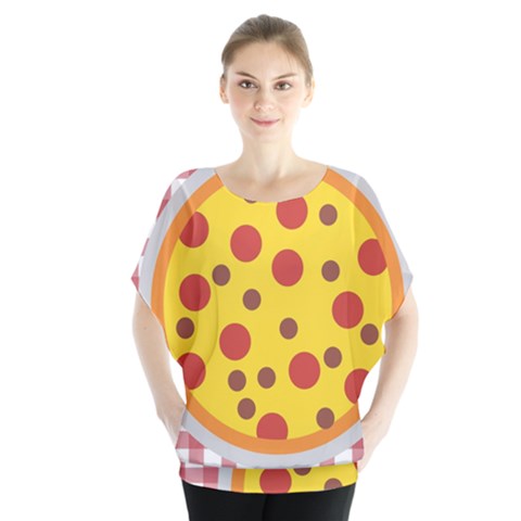 Pizza Table Pepperoni Sausage Batwing Chiffon Blouse by Ravend