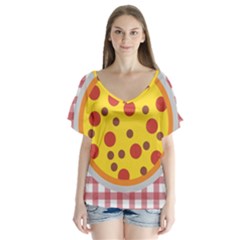 Pizza Table Pepperoni Sausage V-neck Flutter Sleeve Top by Ravend