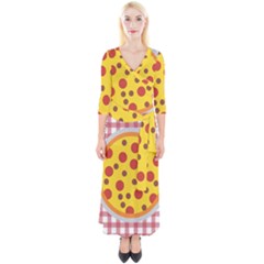 Pizza Table Pepperoni Sausage Quarter Sleeve Wrap Maxi Dress by Ravend