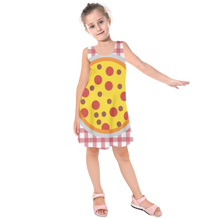 Pizza Table Pepperoni Sausage Kids  Sleeveless Dress