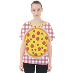 Pizza Table Pepperoni Sausage V-neck Dolman Drape Top by Ravend