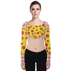 Pizza Table Pepperoni Sausage Velvet Long Sleeve Crop Top by Ravend