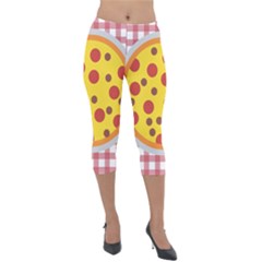 Pizza Table Pepperoni Sausage Lightweight Velour Capri Leggings  by Ravend