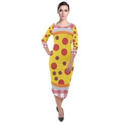 Pizza Table Pepperoni Sausage Quarter Sleeve Midi Velour Bodycon Dress by Ravend