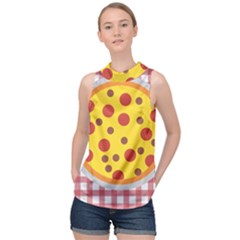 Pizza Table Pepperoni Sausage High Neck Satin Top by Ravend