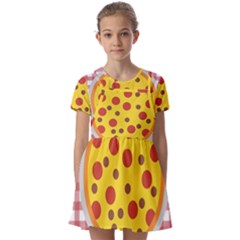 Pizza Table Pepperoni Sausage Kids  Short Sleeve Pinafore Style Dress by Ravend