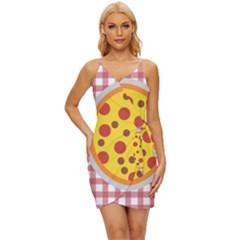 Pizza Table Pepperoni Sausage Wrap Tie Front Dress by Ravend