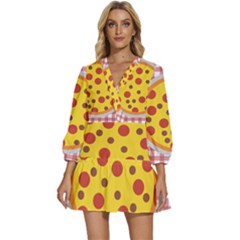 Pizza Table Pepperoni Sausage V-neck Placket Mini Dress by Ravend