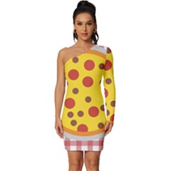 Pizza Table Pepperoni Sausage Long Sleeve One Shoulder Mini Dress by Ravend