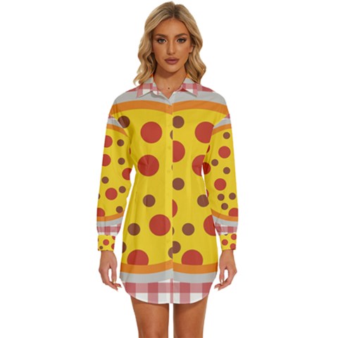 Pizza Table Pepperoni Sausage Womens Long Sleeve Shirt Dress by Ravend