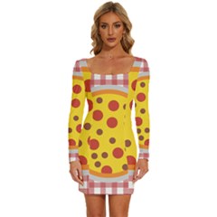 Pizza Table Pepperoni Sausage Long Sleeve Square Neck Bodycon Velvet Dress by Ravend