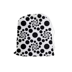 Dot Dots Round Black And White Drawstring Pouch (large) by Ravend