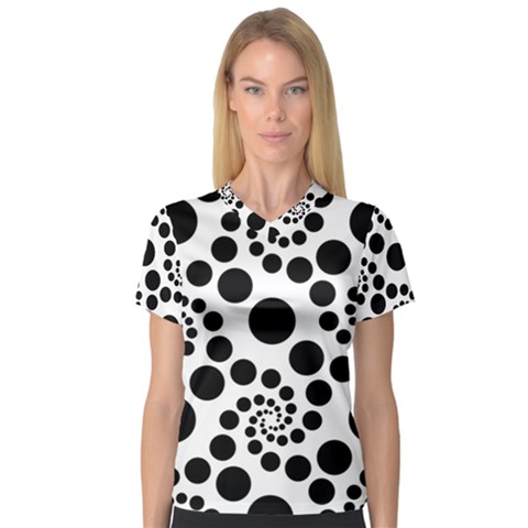 Dot Dots Round Black And White V-neck Sport Mesh T-shirt by Ravend