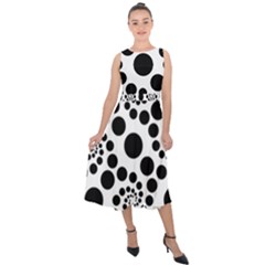 Dot Dots Round Black And White Midi Tie-back Chiffon Dress by Ravend