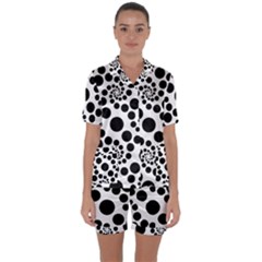 Dot Dots Round Black And White Satin Short Sleeve Pajamas Set by Ravend