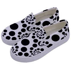 Dot Dots Round Black And White Kids  Canvas Slip Ons by Ravend