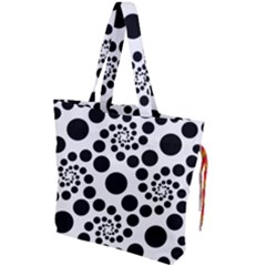 Dot Dots Round Black And White Drawstring Tote Bag by Ravend