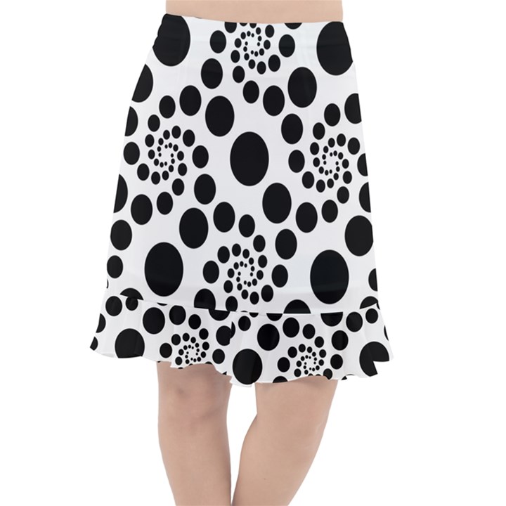 Dot Dots Round Black And White Fishtail Chiffon Skirt