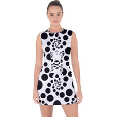 Dot Dots Round Black And White Lace Up Front Bodycon Dress by Ravend