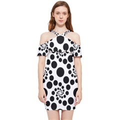 Dot Dots Round Black And White Shoulder Frill Bodycon Summer Dress by Ravend