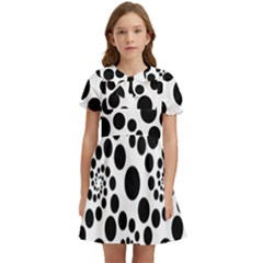 Dot Dots Round Black And White Kids  Bow Tie Puff Sleeve Dress by Ravend